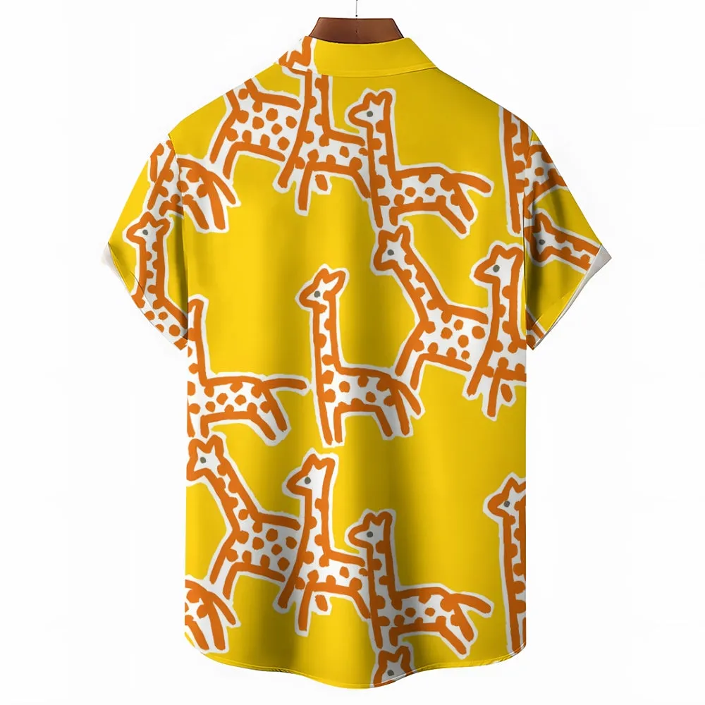 Men's Cartoon Giraffe Casual Short Sleeve Shirt 2401000096