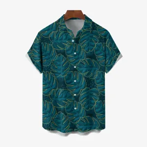Men's Geometric Leaves Casual Short Sleeve Shirt 2403000421