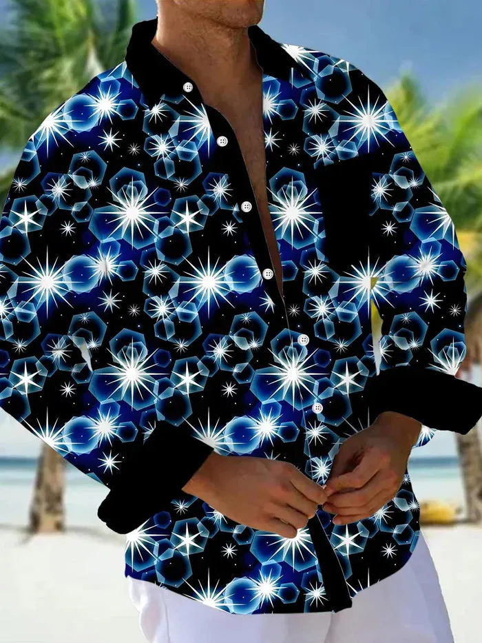 Men's Geometric Pocket Long Sleeve Shirt