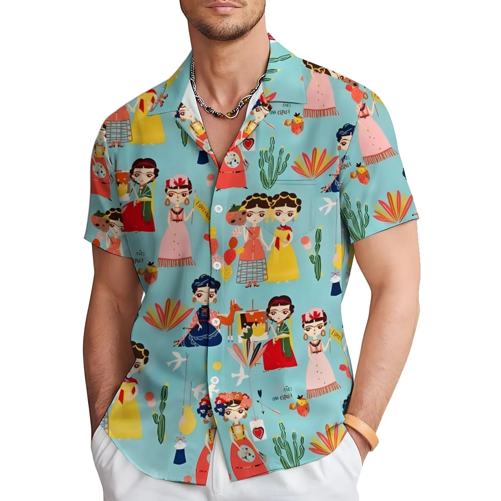 Men's Mexican Cultural Print Casual Short Sleeve Shirt 2404000173