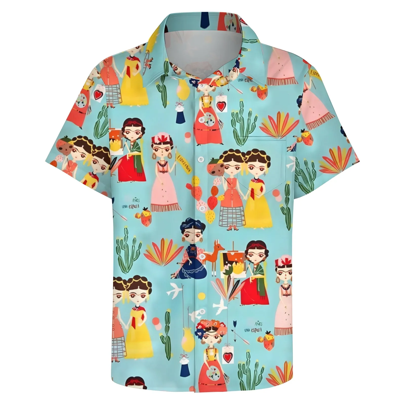 Men's Mexican Cultural Print Casual Short Sleeve Shirt 2404000173