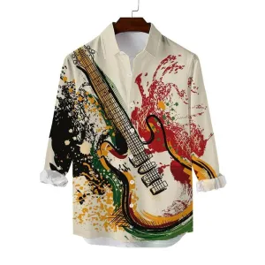 Men's Music Print Long Sleeve Shirt