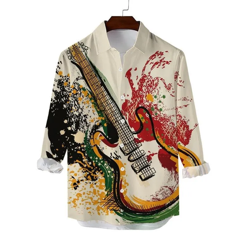Men's Music Print Long Sleeve Shirt