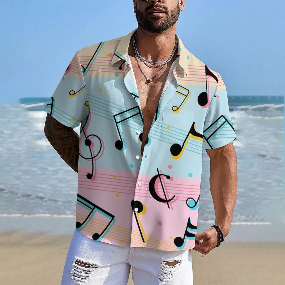 Men's Musical Notes Print Casual Short Sleeve Shirt 2404000649