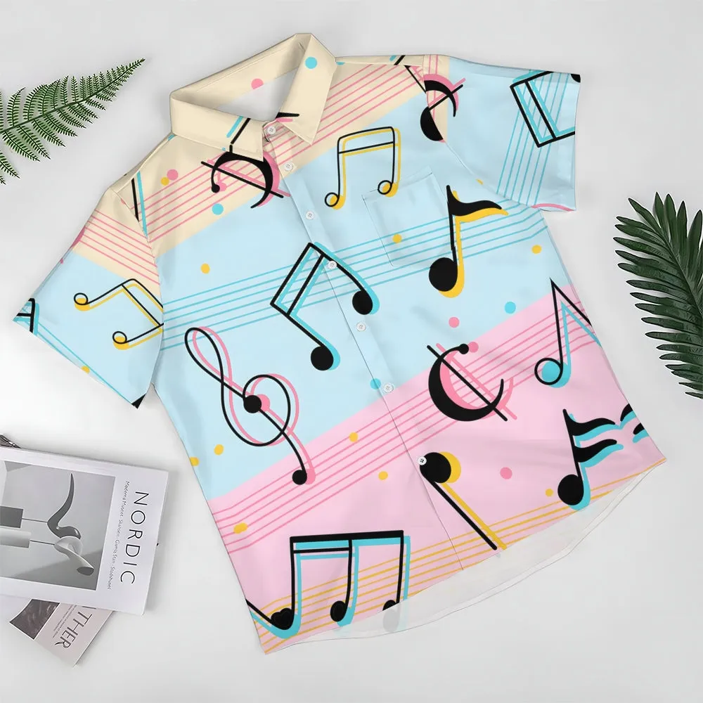 Men's Musical Notes Print Casual Short Sleeve Shirt 2404000649