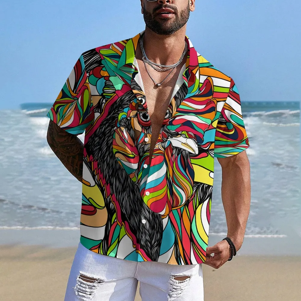 Men's Rooster Art Print Casual Short Sleeve Shirt 2404000378