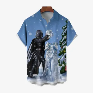 Men's Star Wars and Snowman Print Casual Short Sleeve Shirt 2311000384
