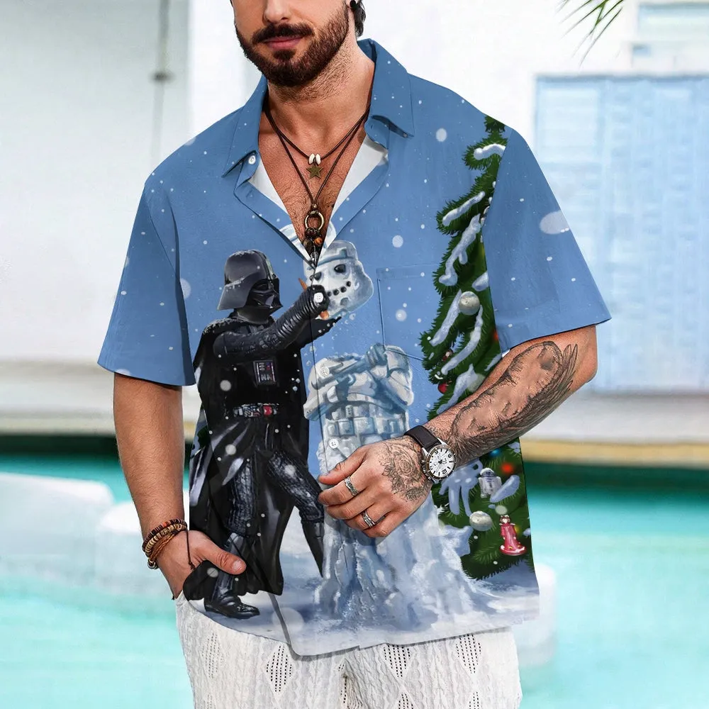 Men's Star Wars and Snowman Print Casual Short Sleeve Shirt 2311000384