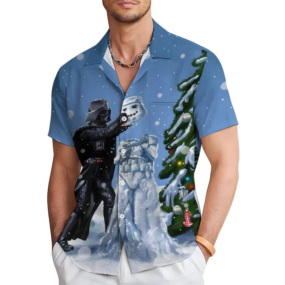 Men's Star Wars and Snowman Print Casual Short Sleeve Shirt 2311000384