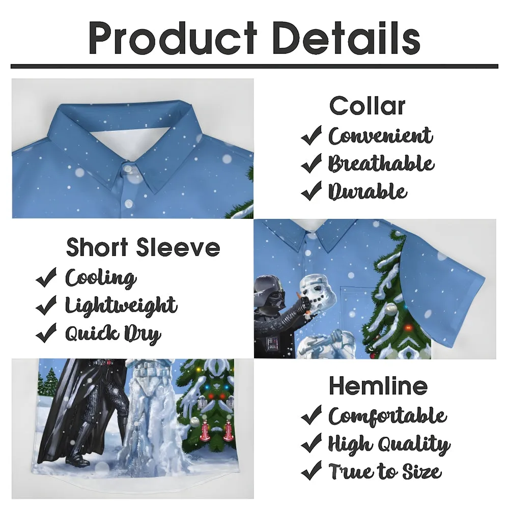 Men's Star Wars and Snowman Print Casual Short Sleeve Shirt 2311000384