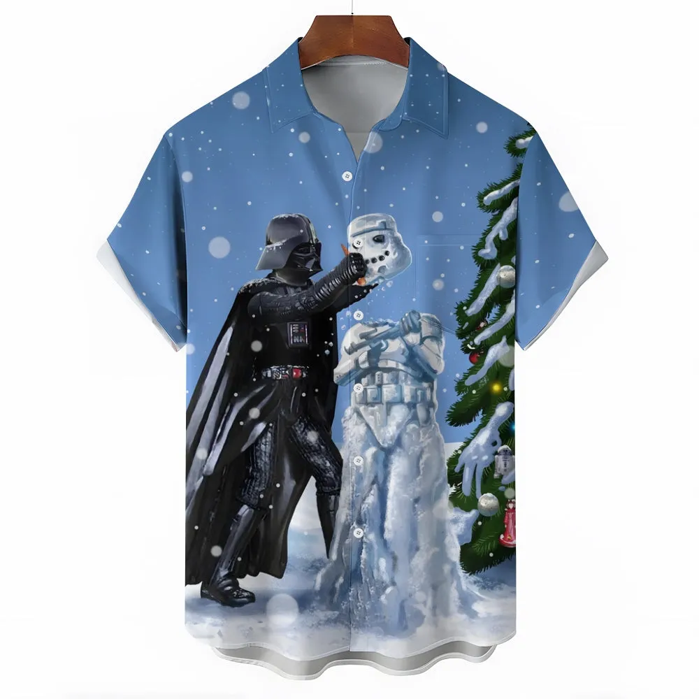 Men's Star Wars and Snowman Print Casual Short Sleeve Shirt 2311000384