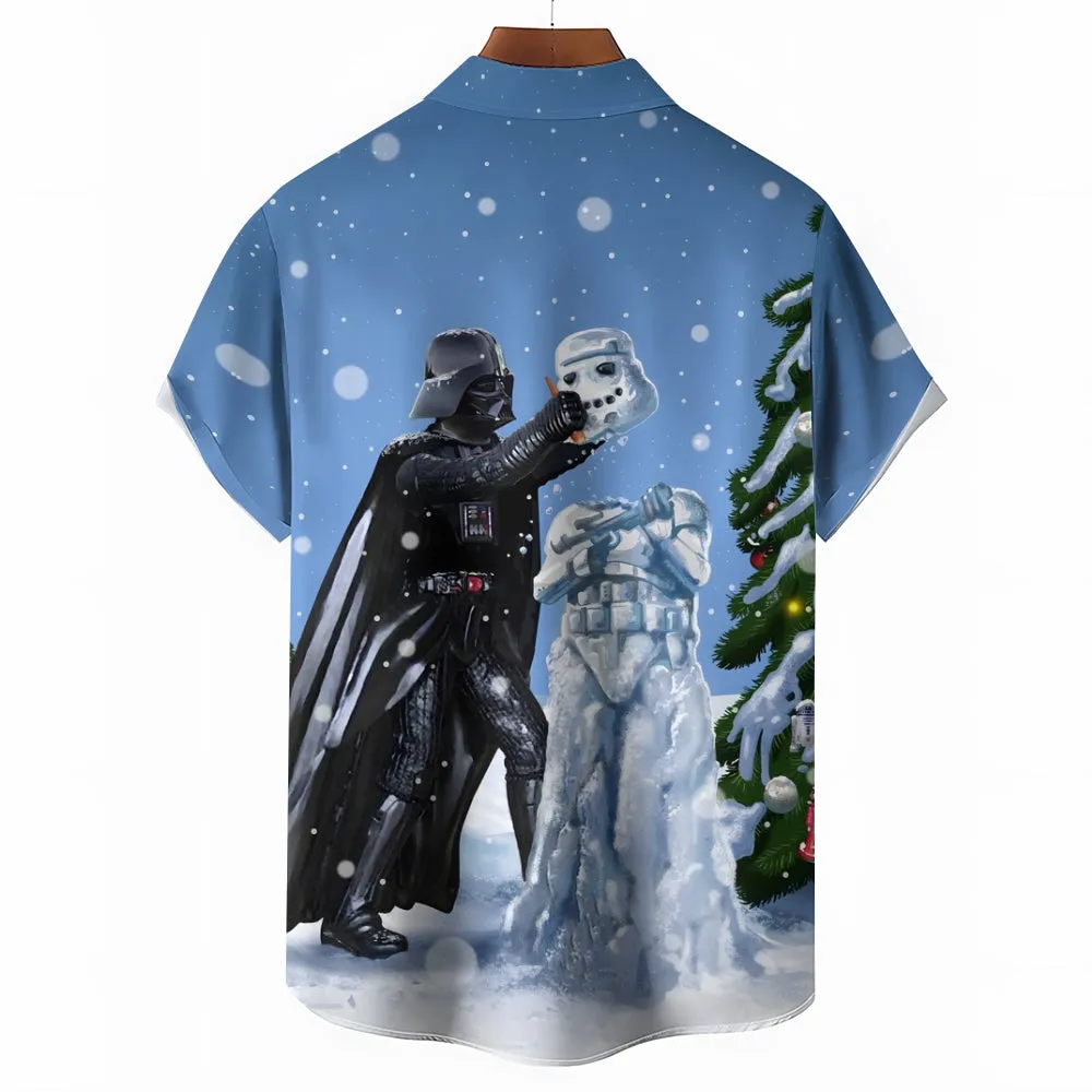 Men's Star Wars and Snowman Print Casual Short Sleeve Shirt 2311000384
