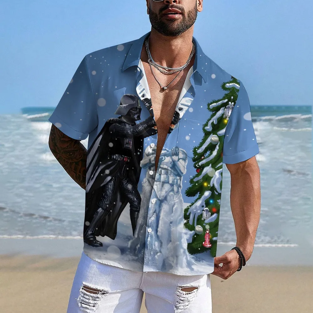 Men's Star Wars and Snowman Print Casual Short Sleeve Shirt 2311000384