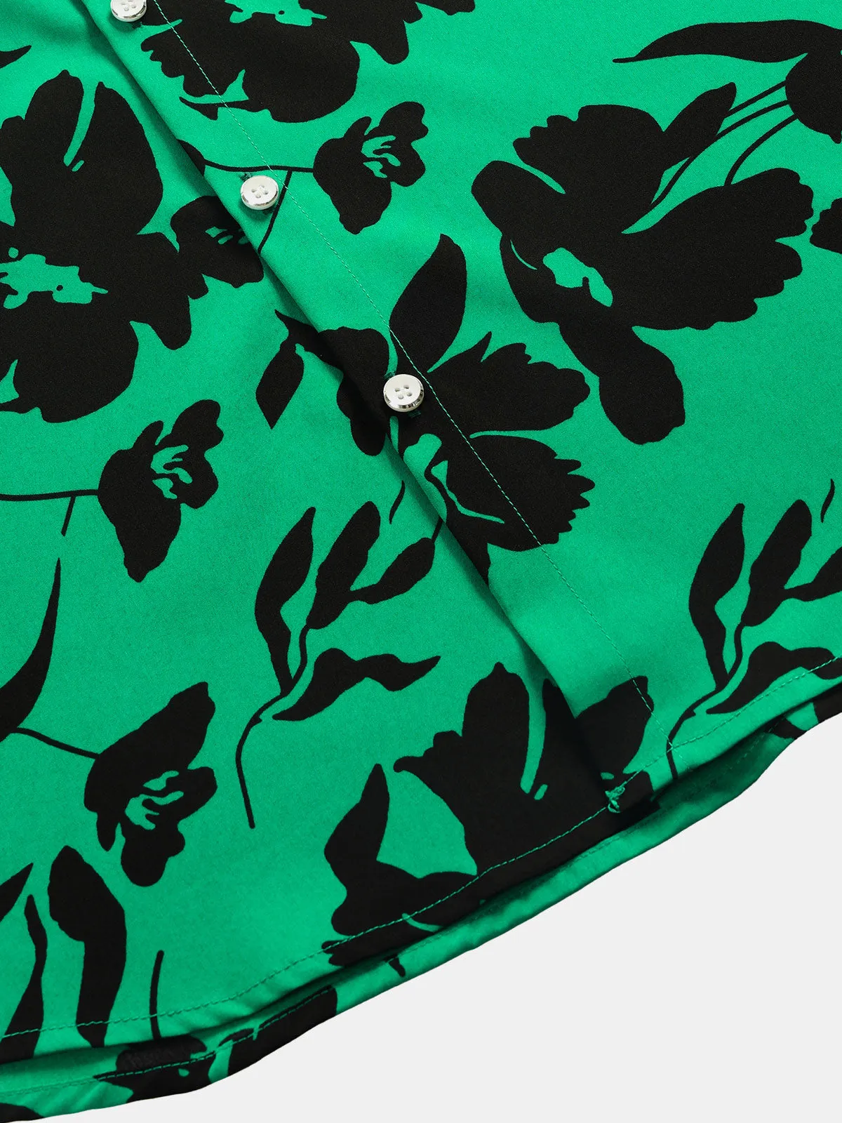 Men's Summer Floral Green Casual Short Sleeve Shirt