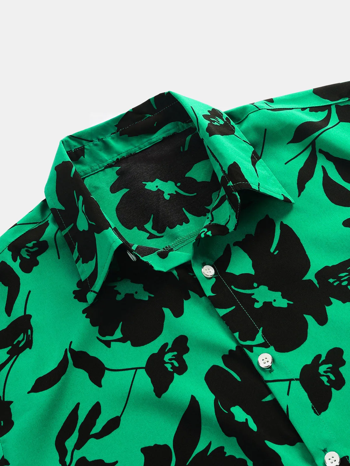 Men's Summer Floral Green Casual Short Sleeve Shirt