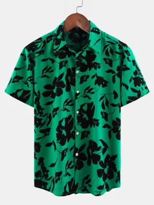 Men's Summer Floral Green Casual Short Sleeve Shirt
