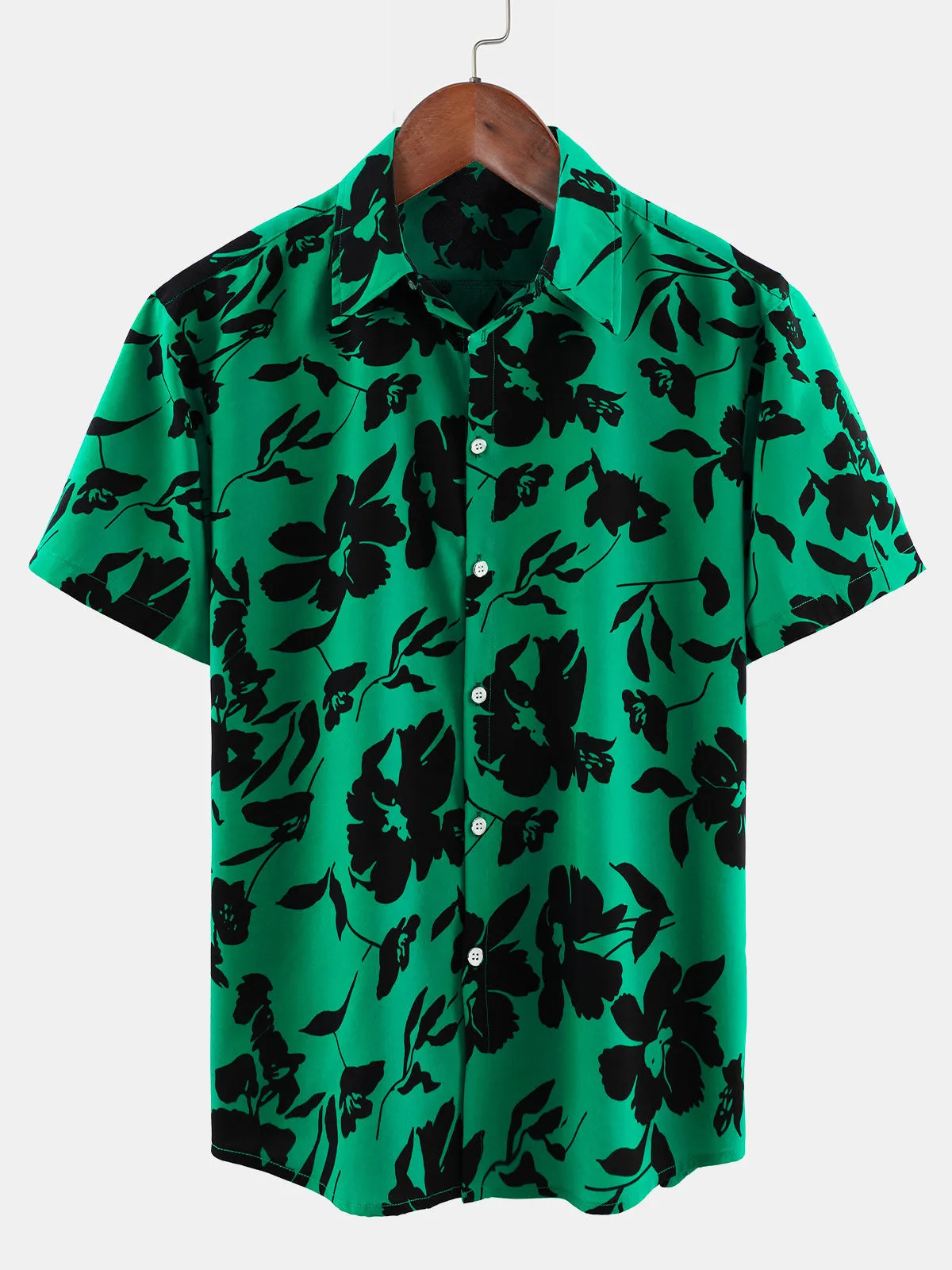 Men's Summer Floral Green Casual Short Sleeve Shirt