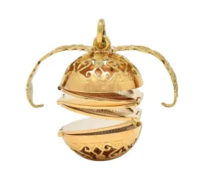 Mid-Century Victorian Revival 14 Karat Yellow Gold Vintage Accordion Locket Sphere Pendant