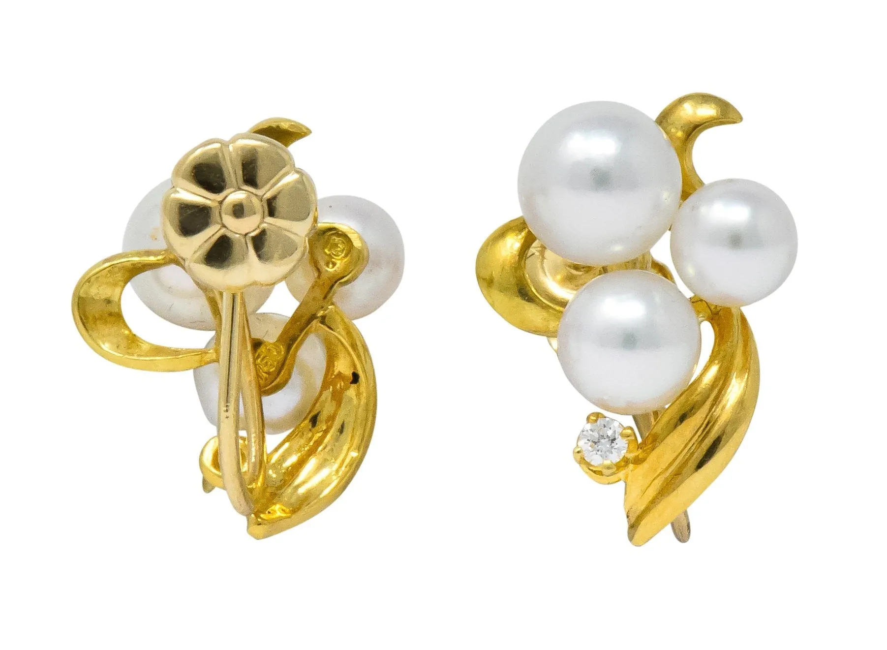 Mikimoto Cultured Pearl Diamond 18 Karat Gold Screwback Earrings