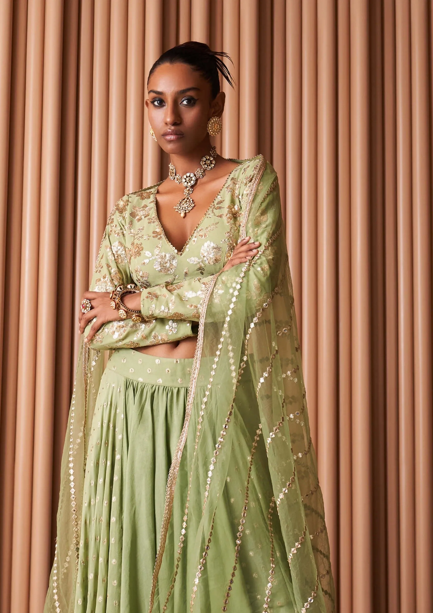 Mint green sheer swift lehenga set