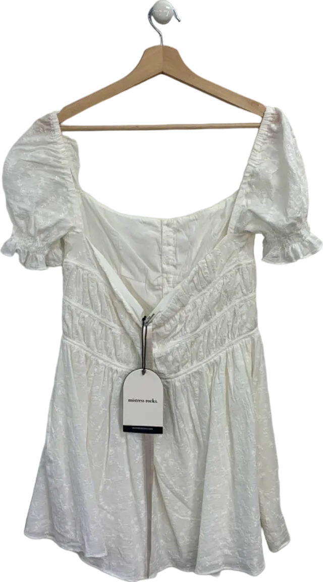 Mistress Rocks White Off-Shoulder Button-Front Dress UK S