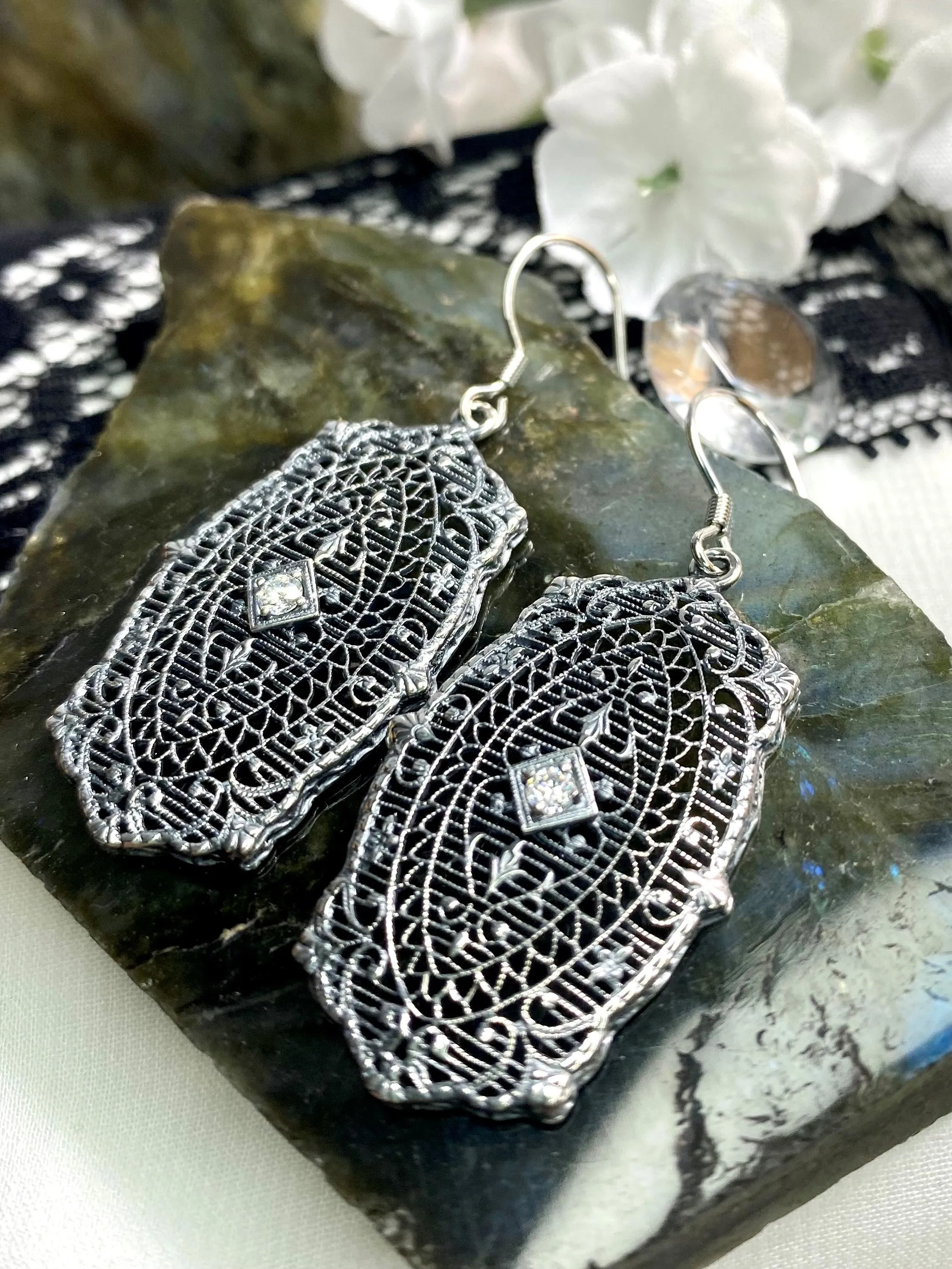 Moissanite Earrings, Rococo Inspired Vintage Revival Jewelry #E358