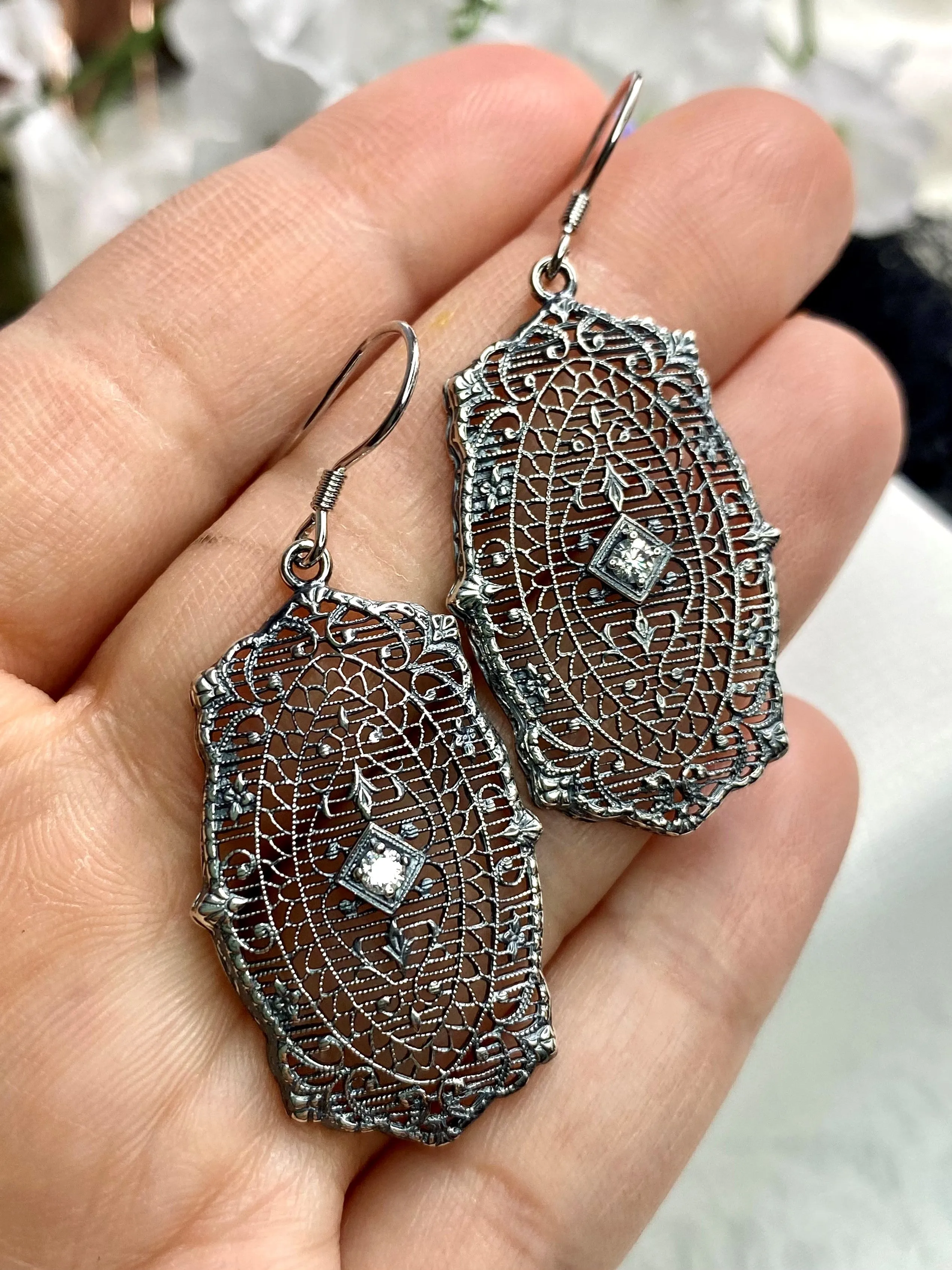 Moissanite Earrings, Rococo Inspired Vintage Revival Jewelry #E358