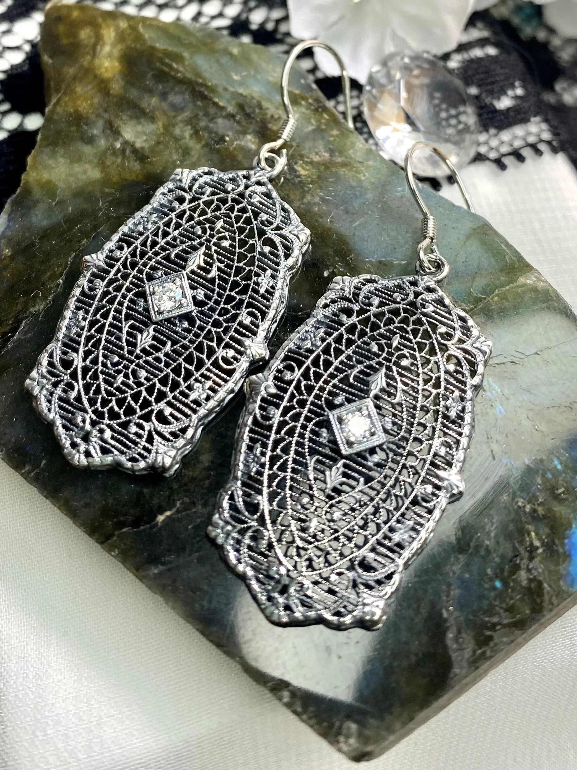 Moissanite Earrings, Rococo Inspired Vintage Revival Jewelry #E358