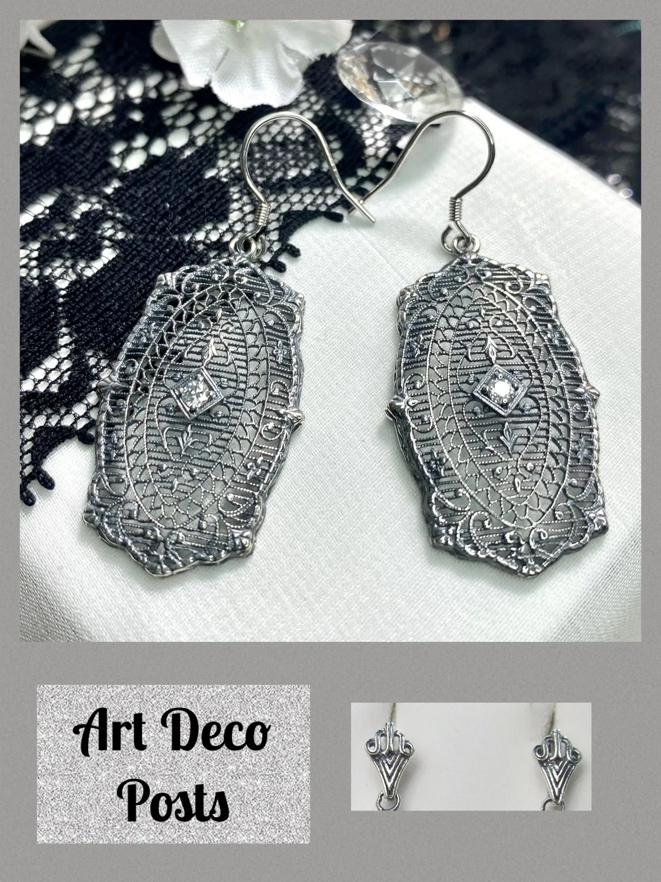 Moissanite Earrings, Rococo Inspired Vintage Revival Jewelry #E358