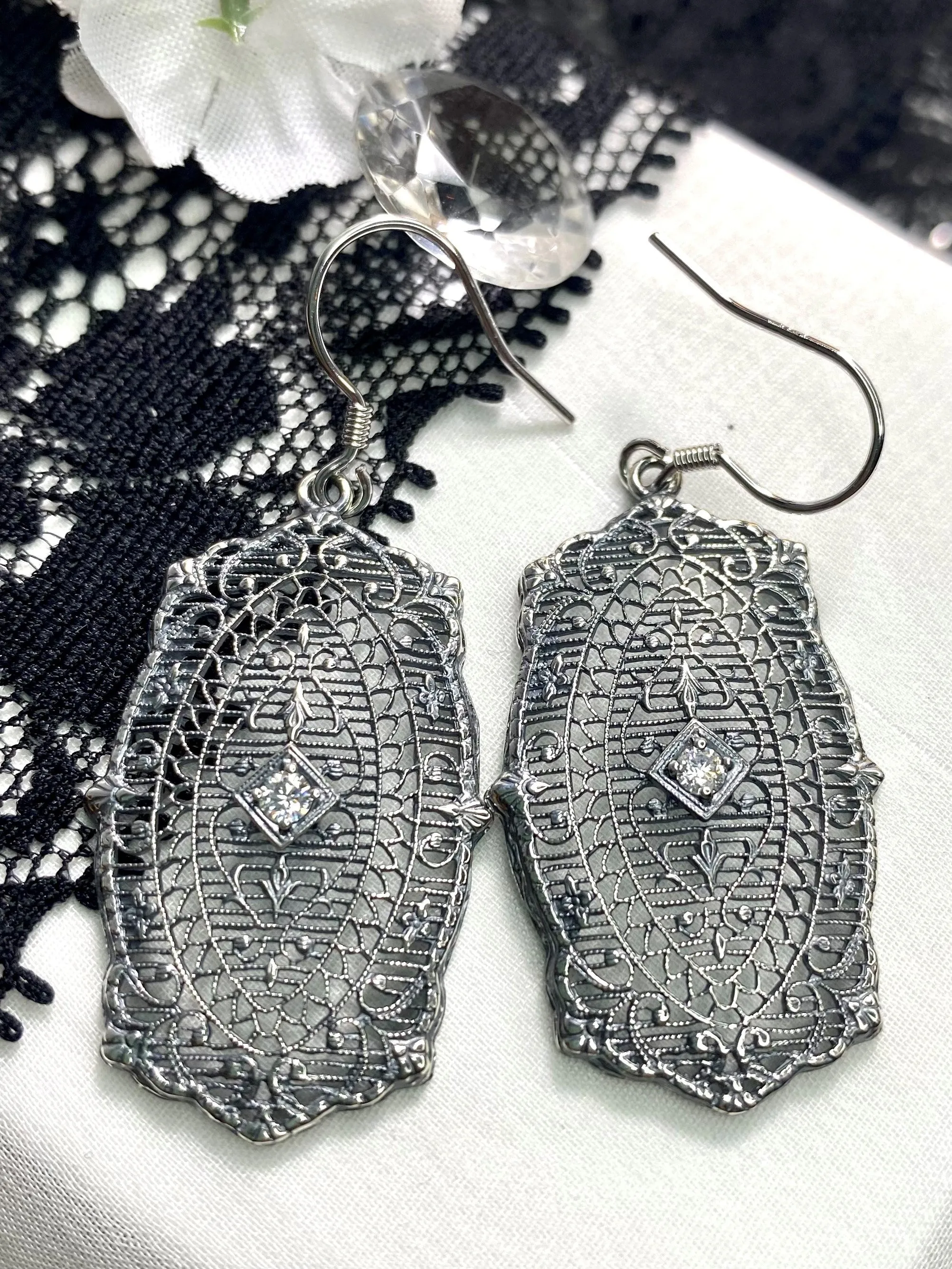 Moissanite Earrings, Rococo Inspired Vintage Revival Jewelry #E358