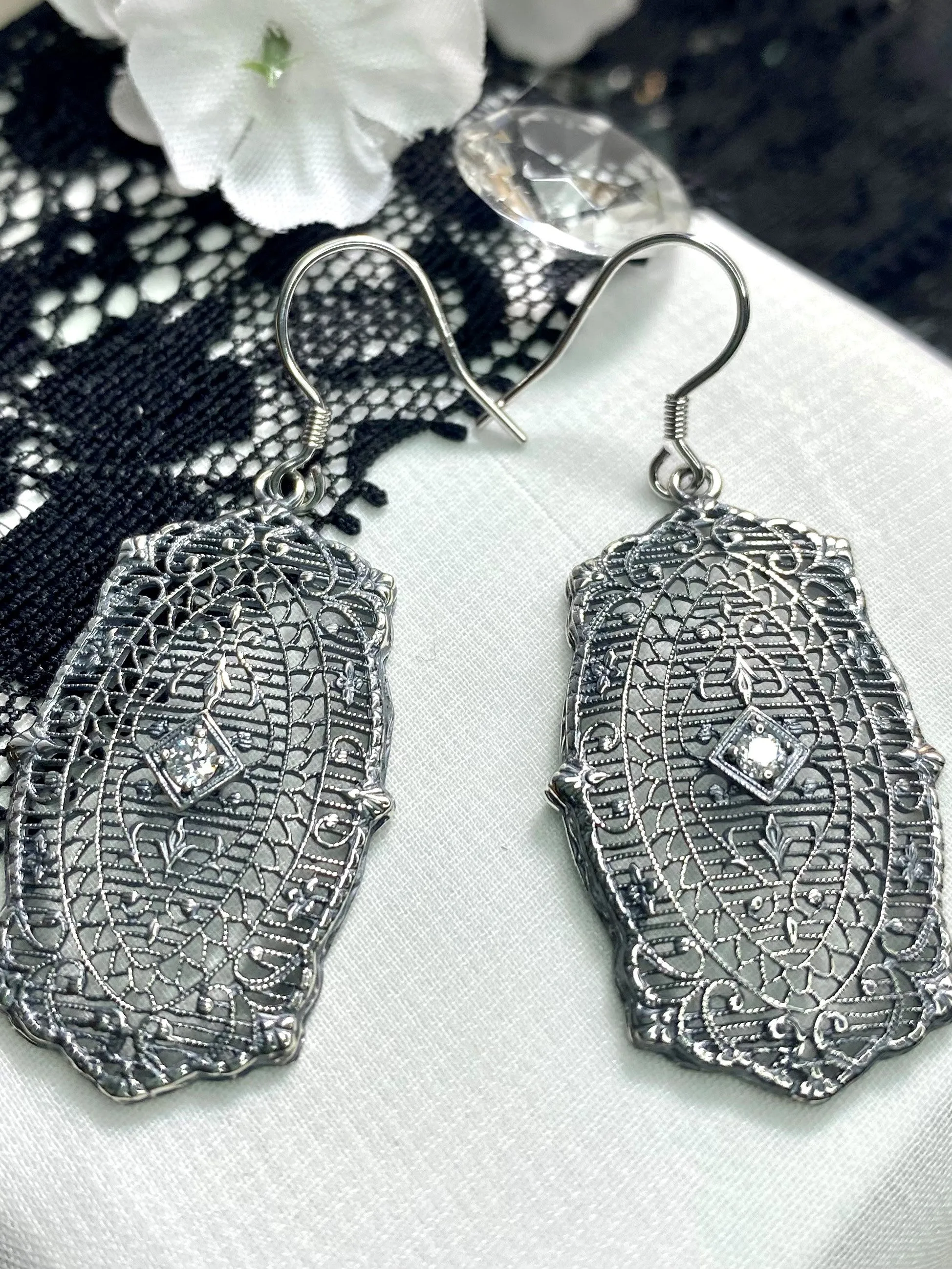 Moissanite Earrings, Rococo Inspired Vintage Revival Jewelry #E358