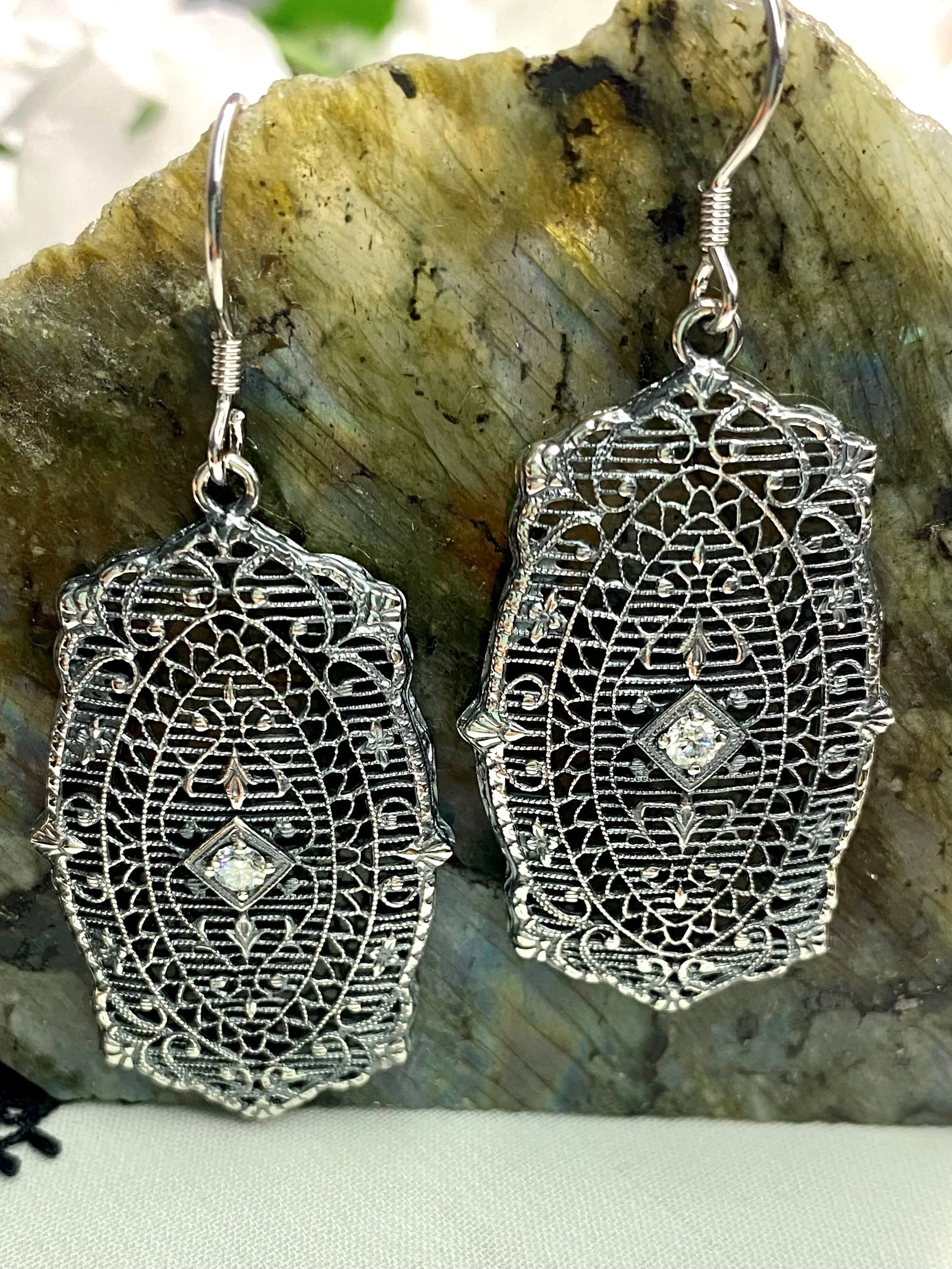 Moissanite Earrings, Rococo Inspired Vintage Revival Jewelry #E358