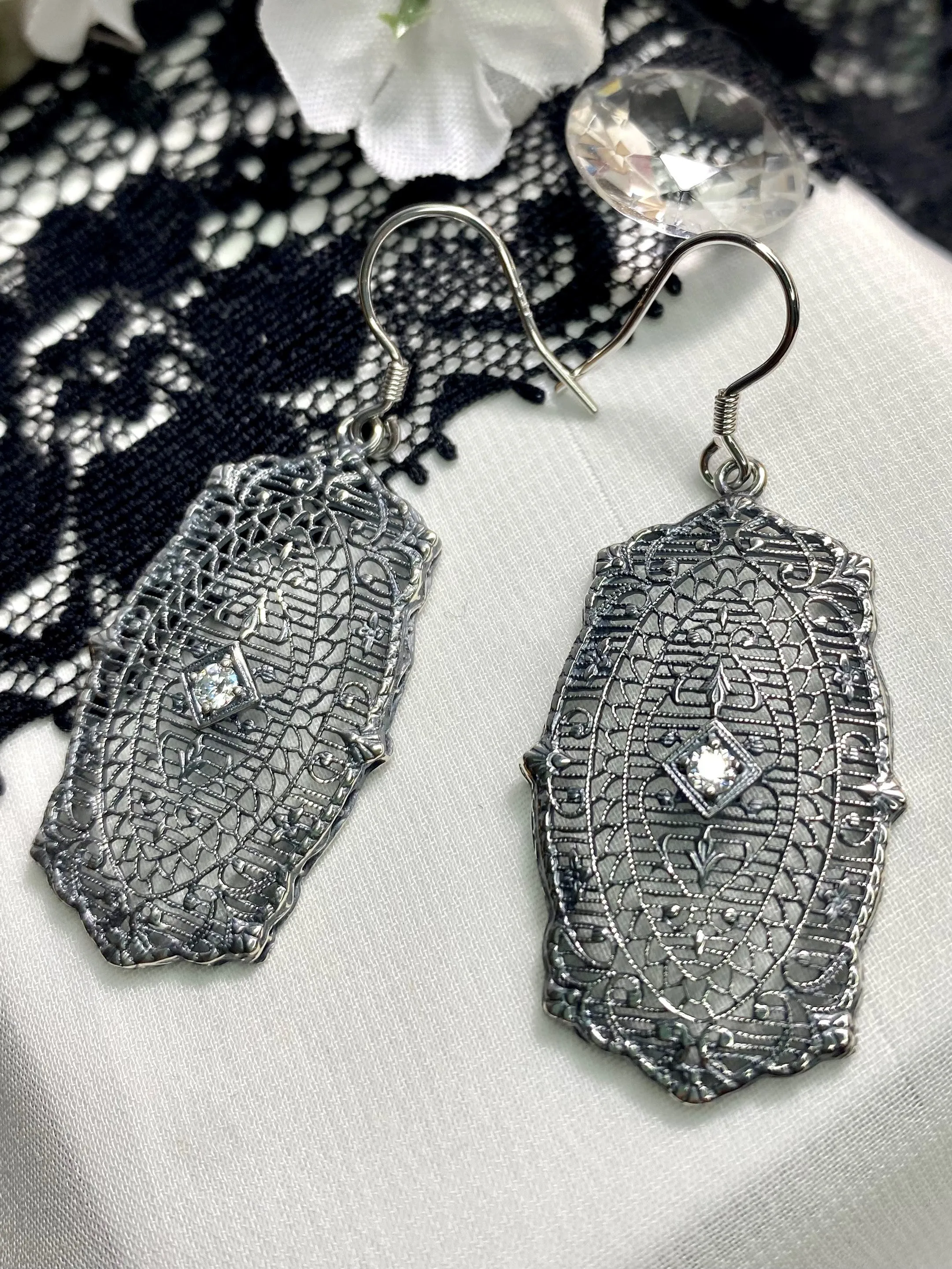 Moissanite Earrings, Rococo Inspired Vintage Revival Jewelry #E358
