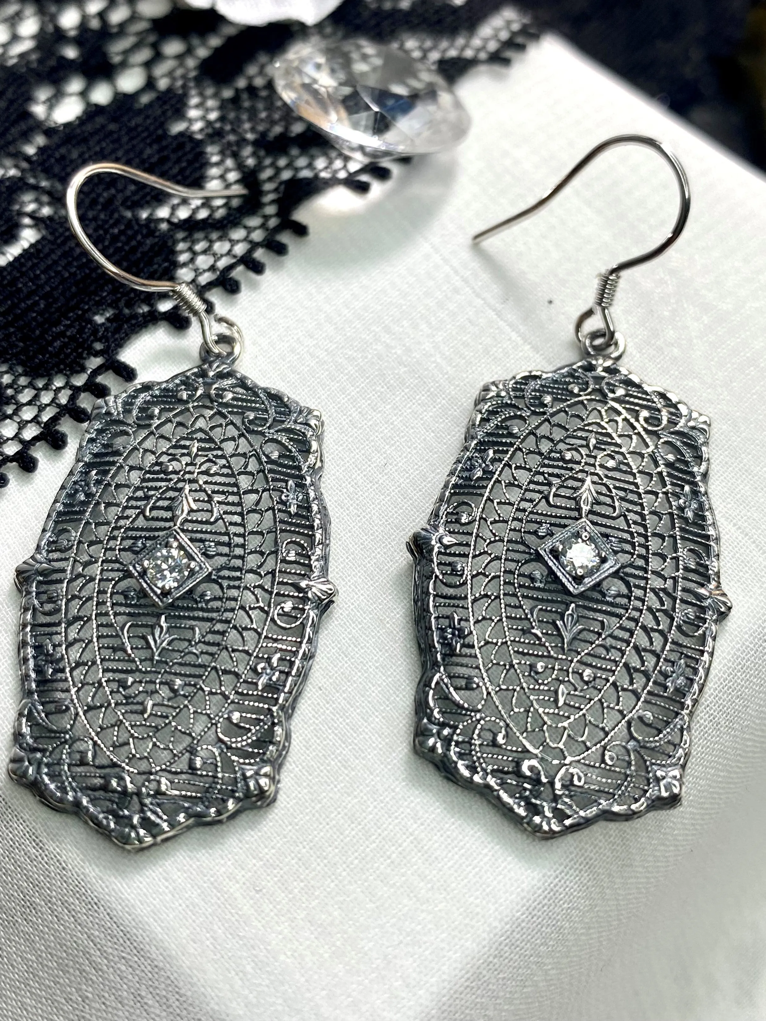 Moissanite Earrings, Rococo Inspired Vintage Revival Jewelry #E358