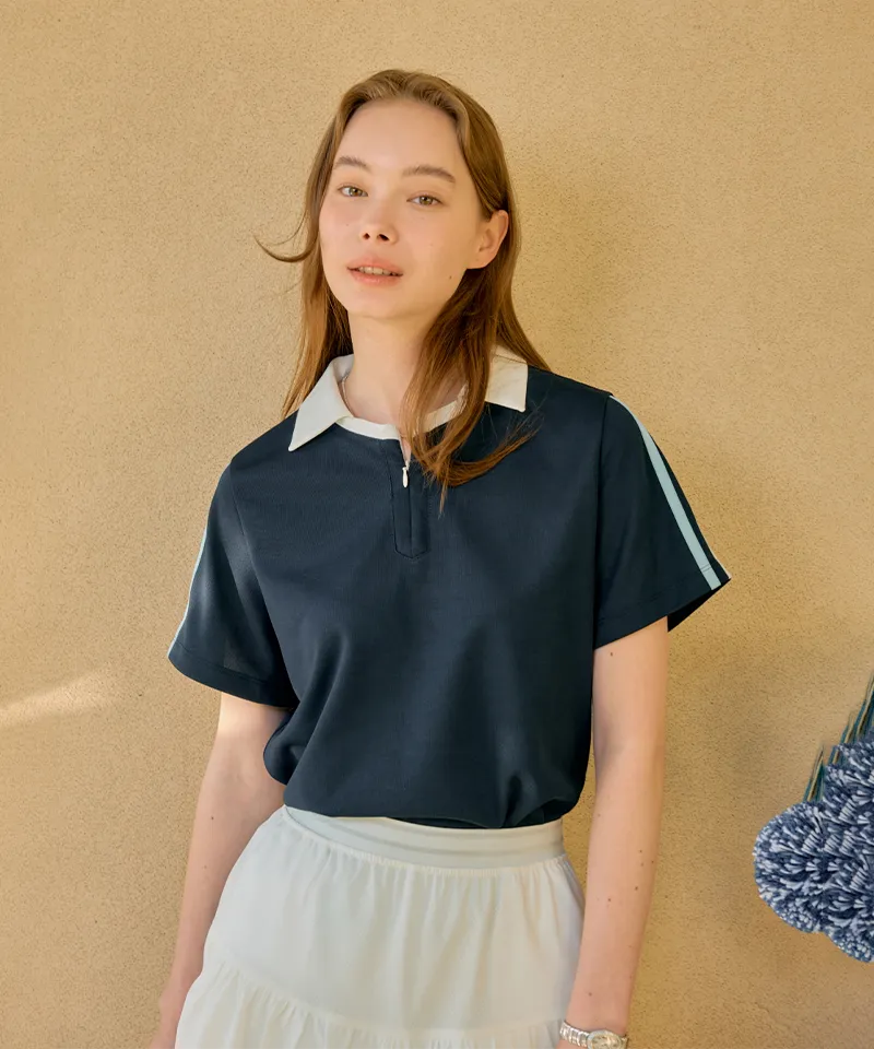 Monday Flow Sporty And Cool Collar Top - Navy
