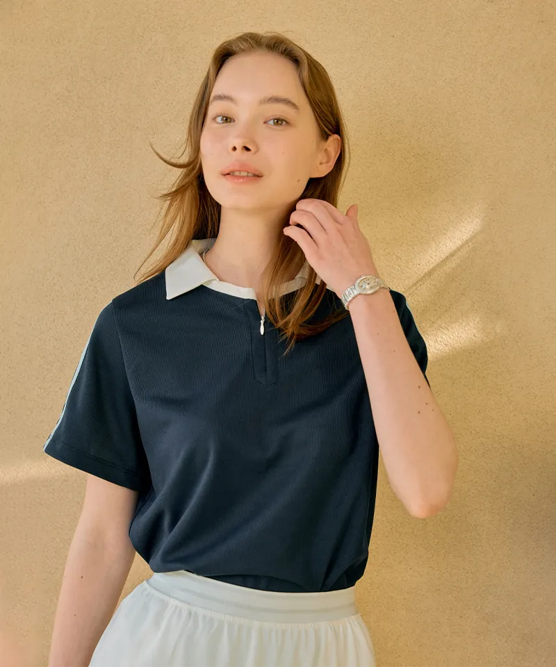 Monday Flow Sporty And Cool Collar Top - Navy