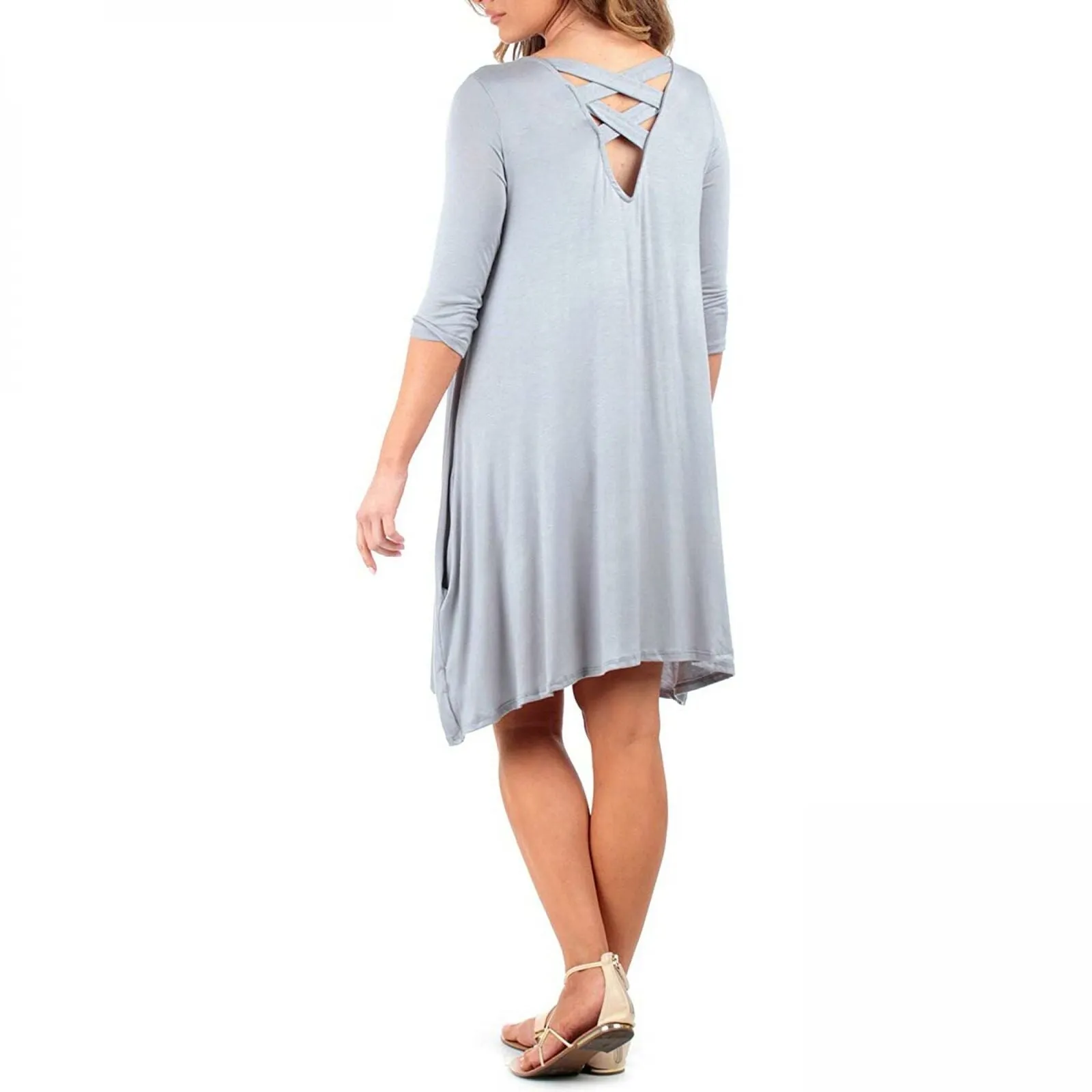 Mother Bee Apparel Mother Bee Maternity Cross Weave Back Dress Blue Gray Large