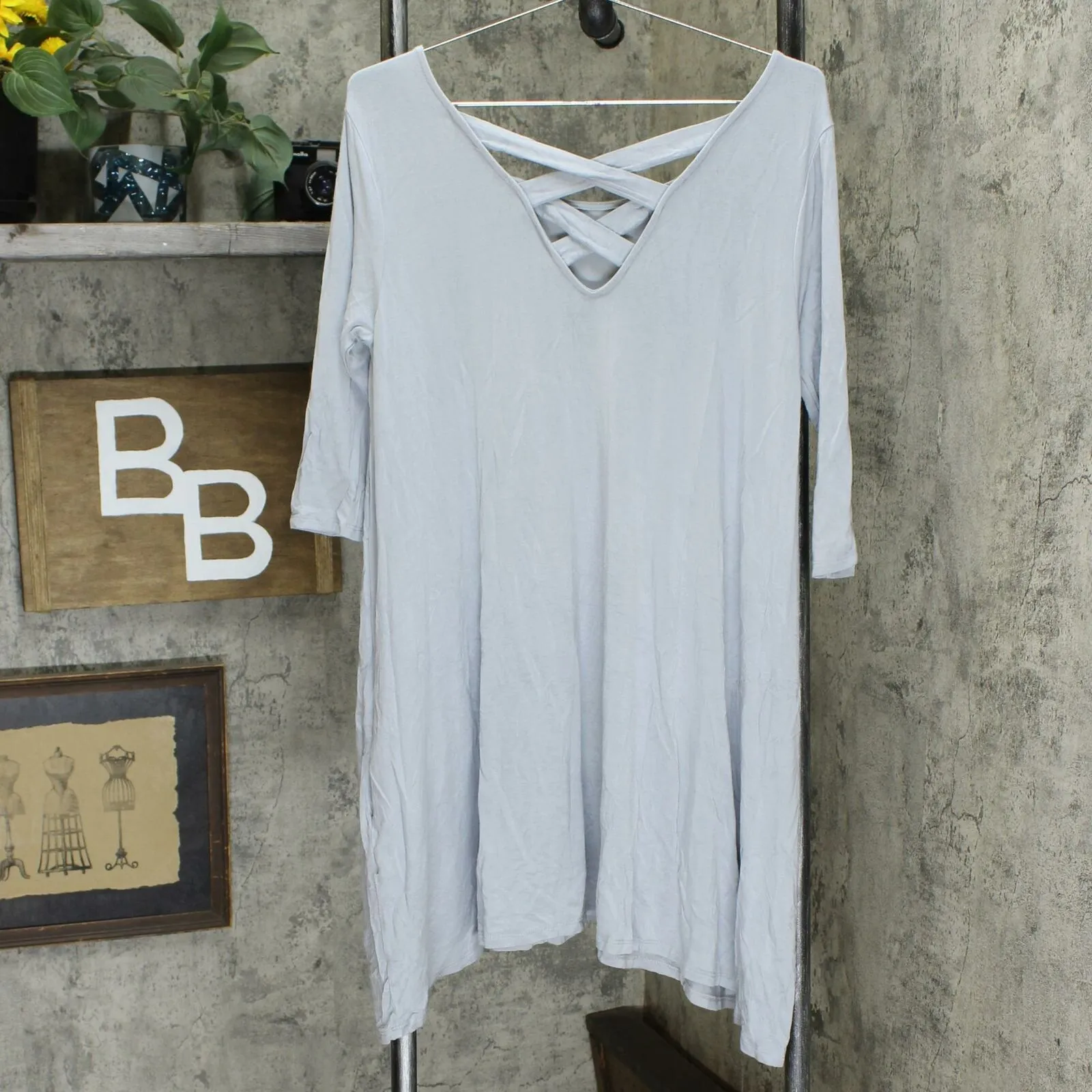 Mother Bee Apparel Mother Bee Maternity Cross Weave Back Dress Blue Gray Large