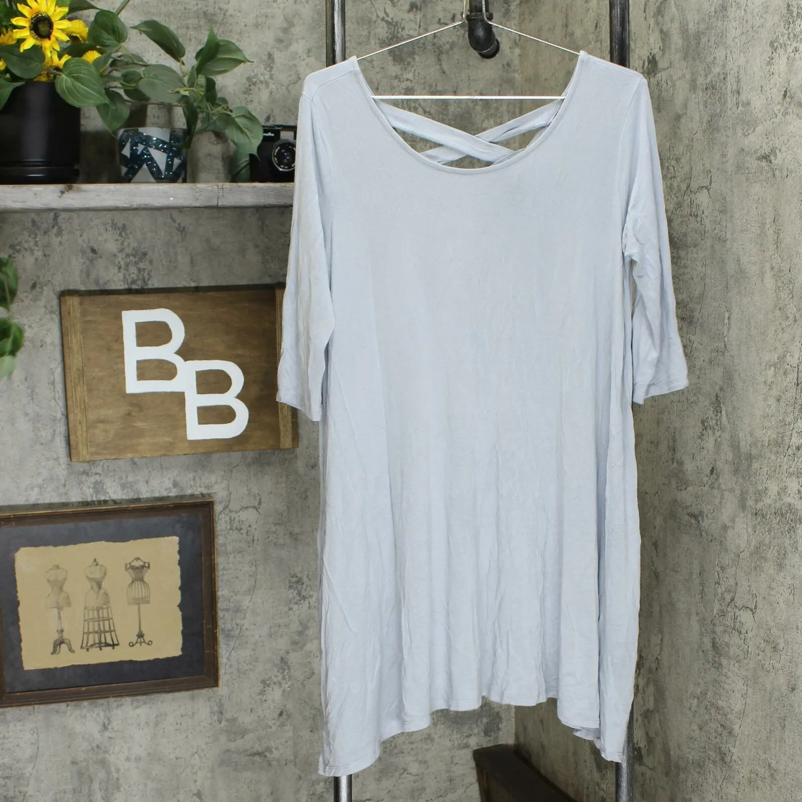 Mother Bee Apparel Mother Bee Maternity Cross Weave Back Dress Blue Gray Large