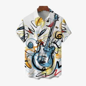 Music Note Guitar Printed Casual Short-Sleeved Shirt 2406002952