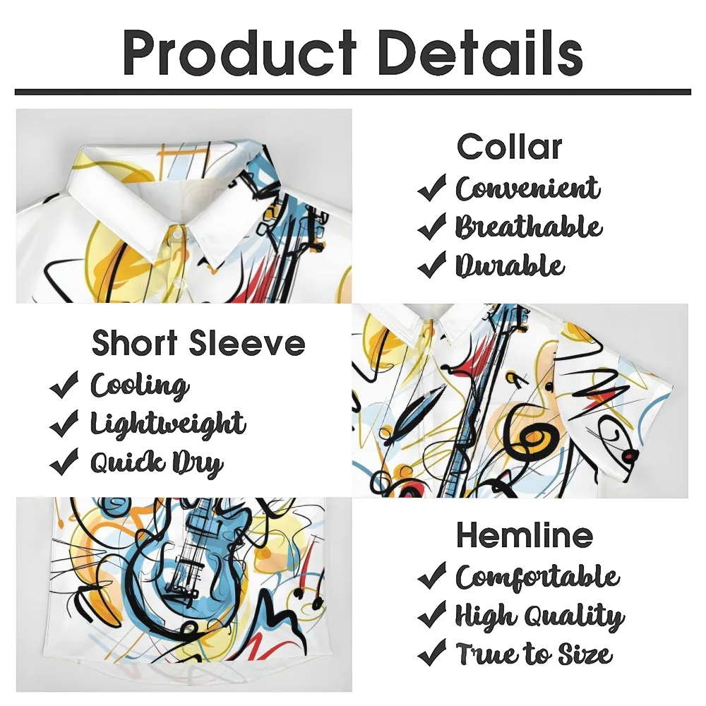 Music Note Guitar Printed Casual Short-Sleeved Shirt 2406002952