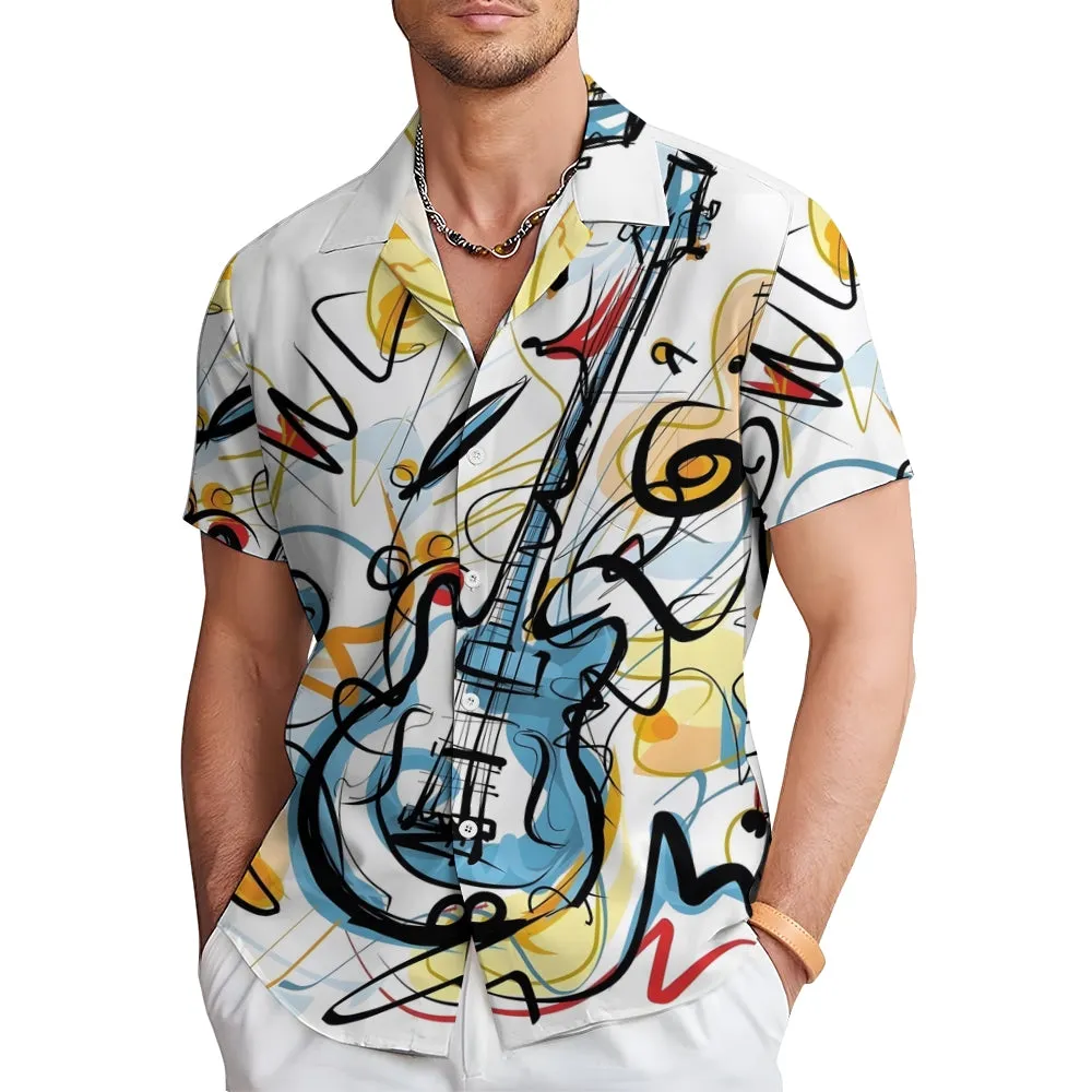 Music Note Guitar Printed Casual Short-Sleeved Shirt 2406002952
