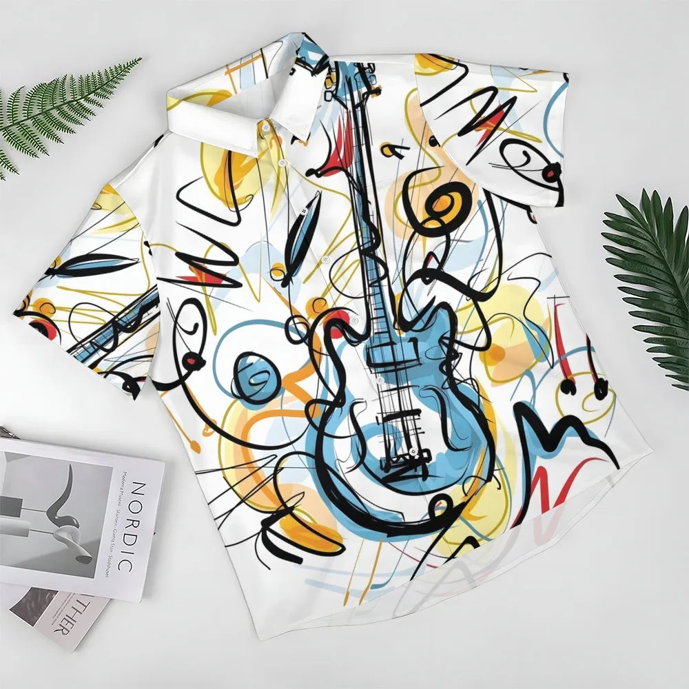 Music Note Guitar Printed Casual Short-Sleeved Shirt 2406002952
