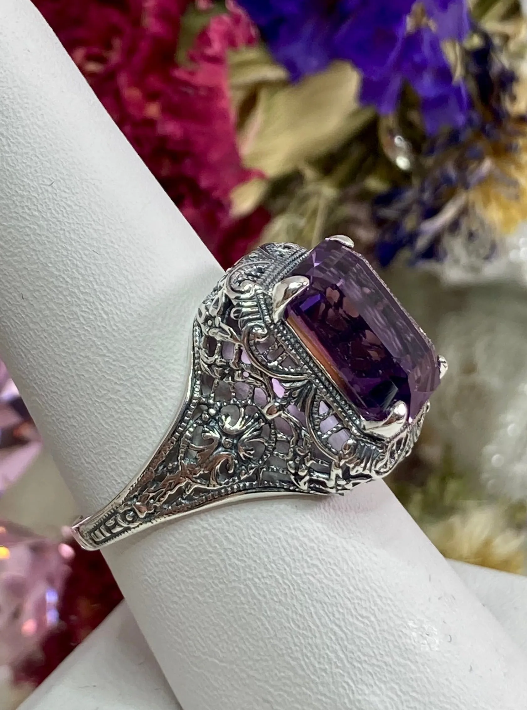 Natural Amethyst Ring, Rectangle Gem, Vintage Jewelry #D200