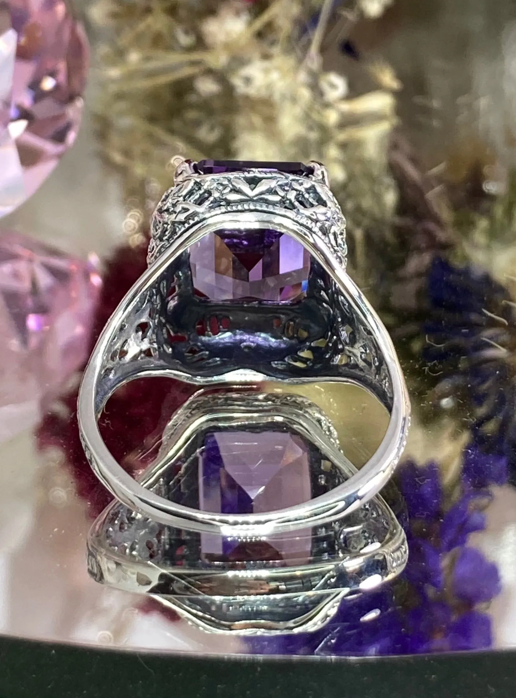 Natural Amethyst Ring, Rectangle Gem, Vintage Jewelry #D200