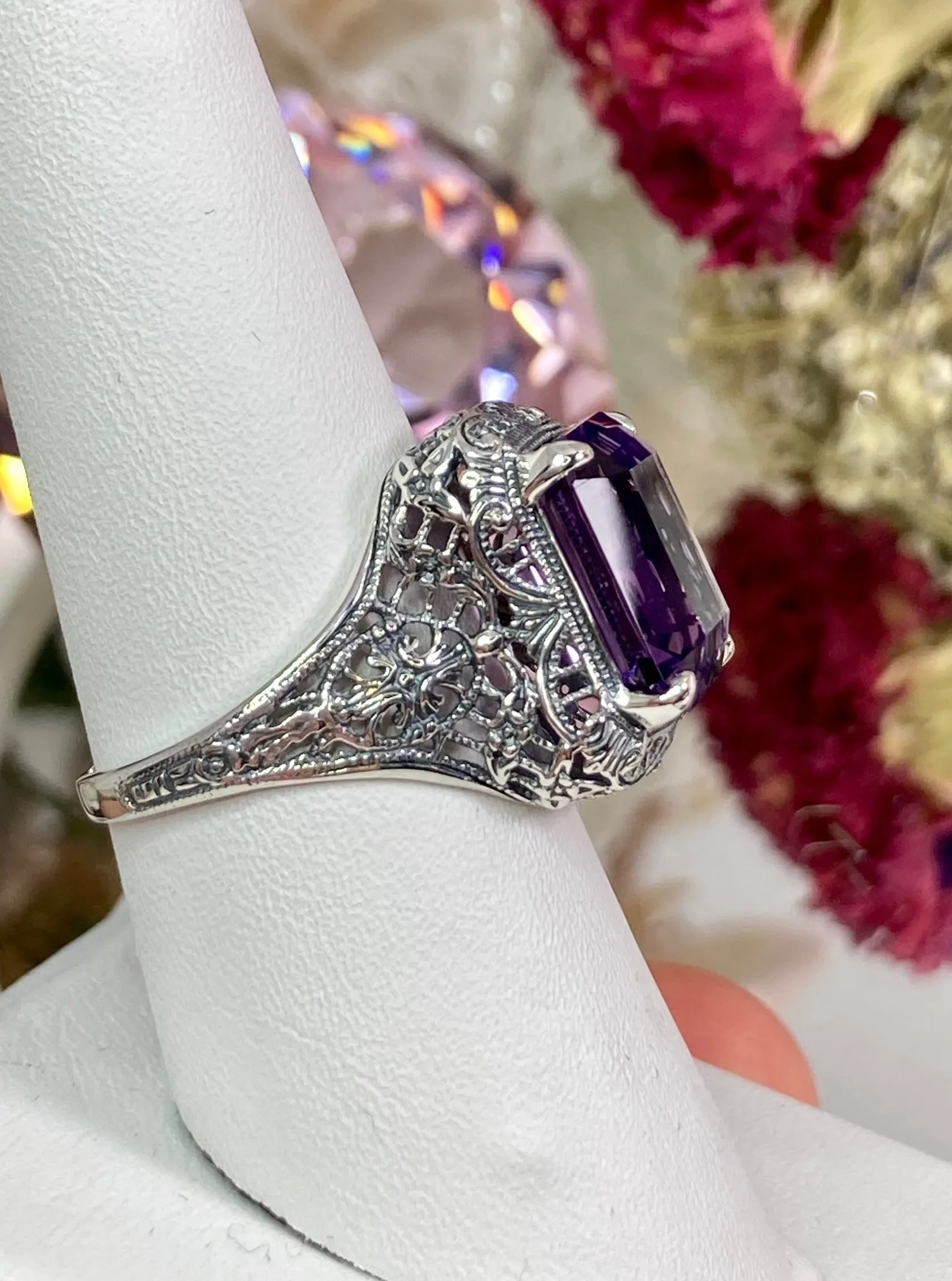 Natural Amethyst Ring, Rectangle Gem, Vintage Jewelry #D200