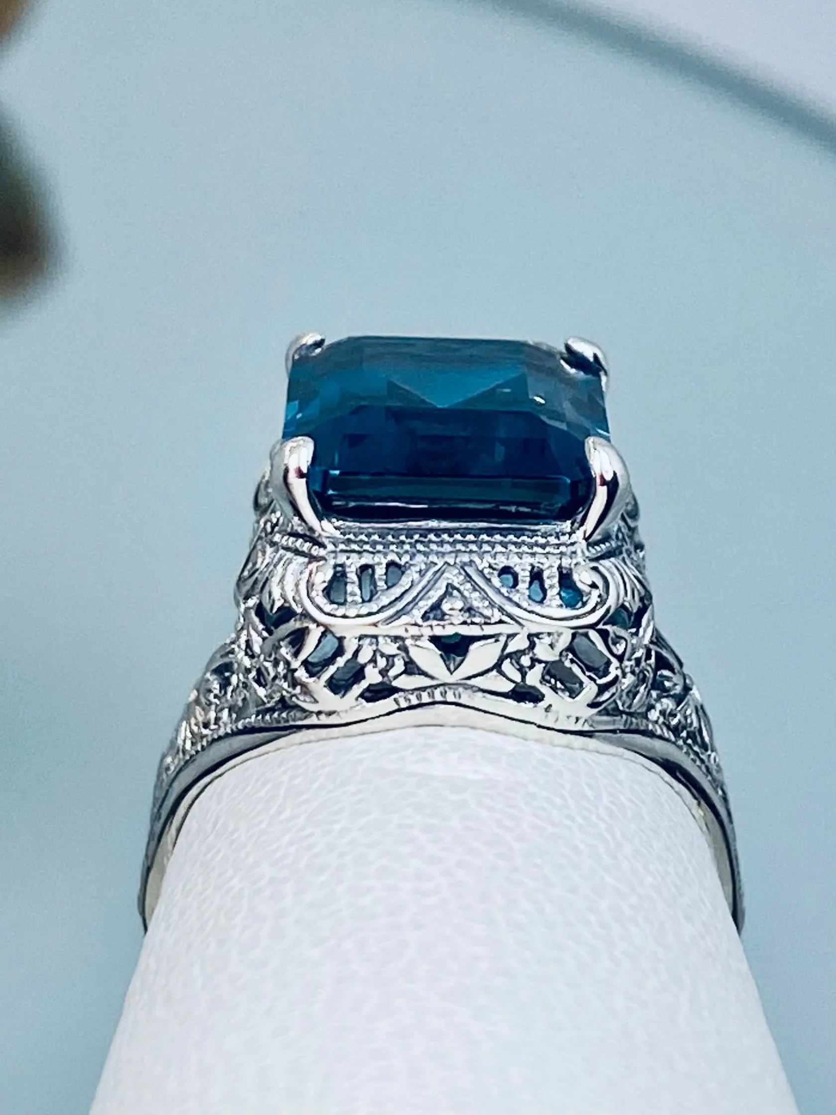 Natural London Blue Autumn Ring, Natural Rectangle Gem, Vintage Jewelry #D200