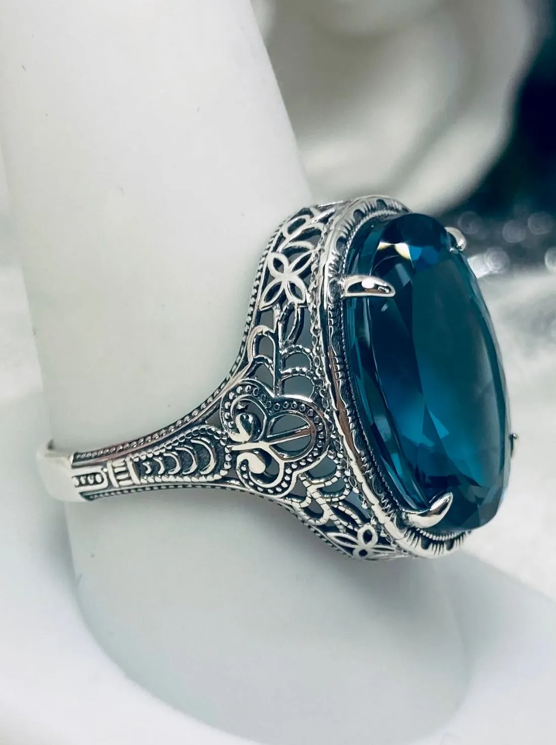 Natural London Blue Topaz Persian Ring, Art Deco Vintage Revival Jewelry #D230