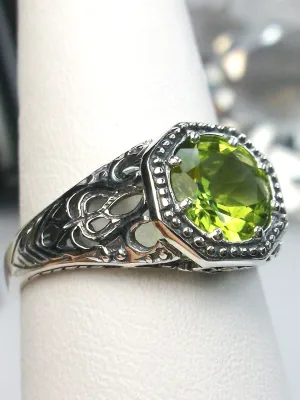 Natural Peridot Ring, 10k, 14k, White Gold-plated or Sterling Silver Victorian Jewelry #D11