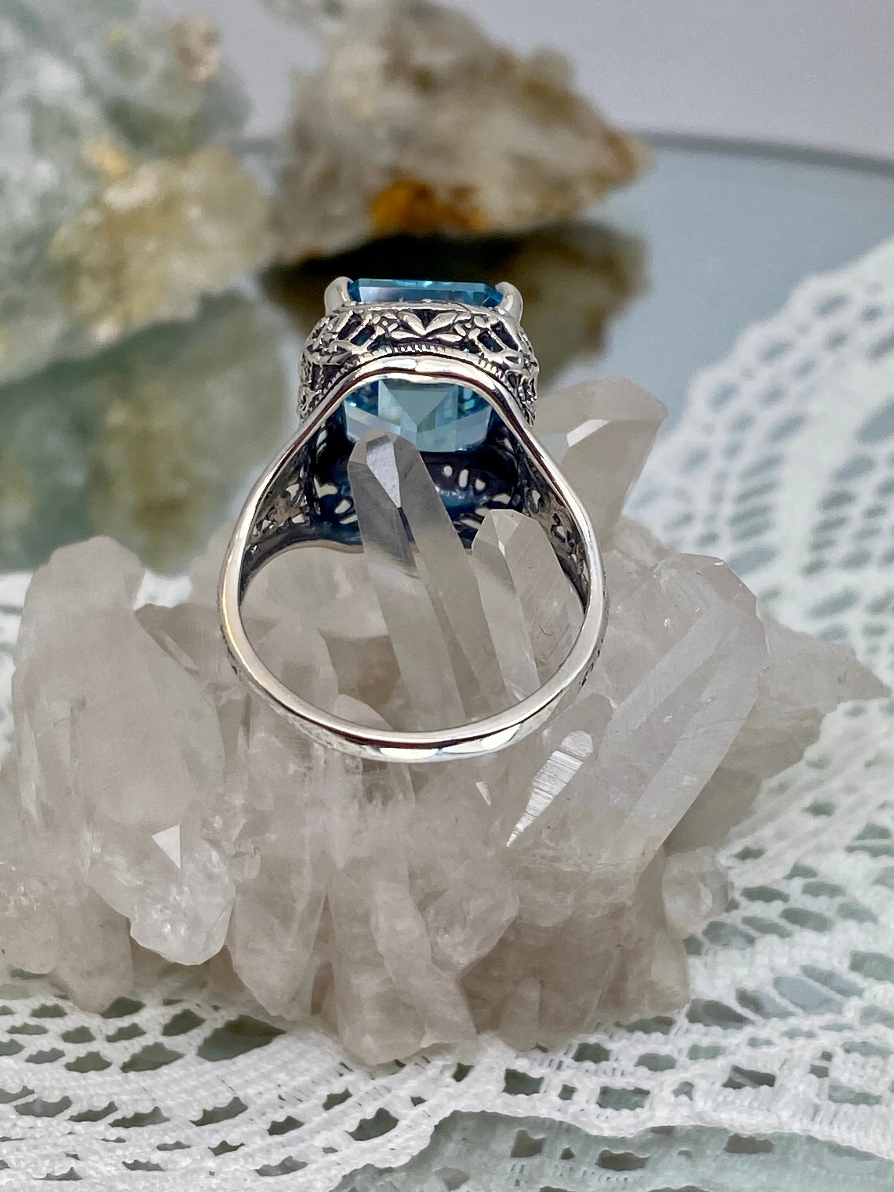 Natural Sky Blue Autumn Ring, Rectangle Gem, Vintage Jewelry #D200